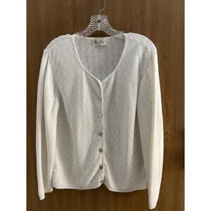 Reba Rose Button-Down Long Sleeve Cardigan | Women's L Cotton Blend | White